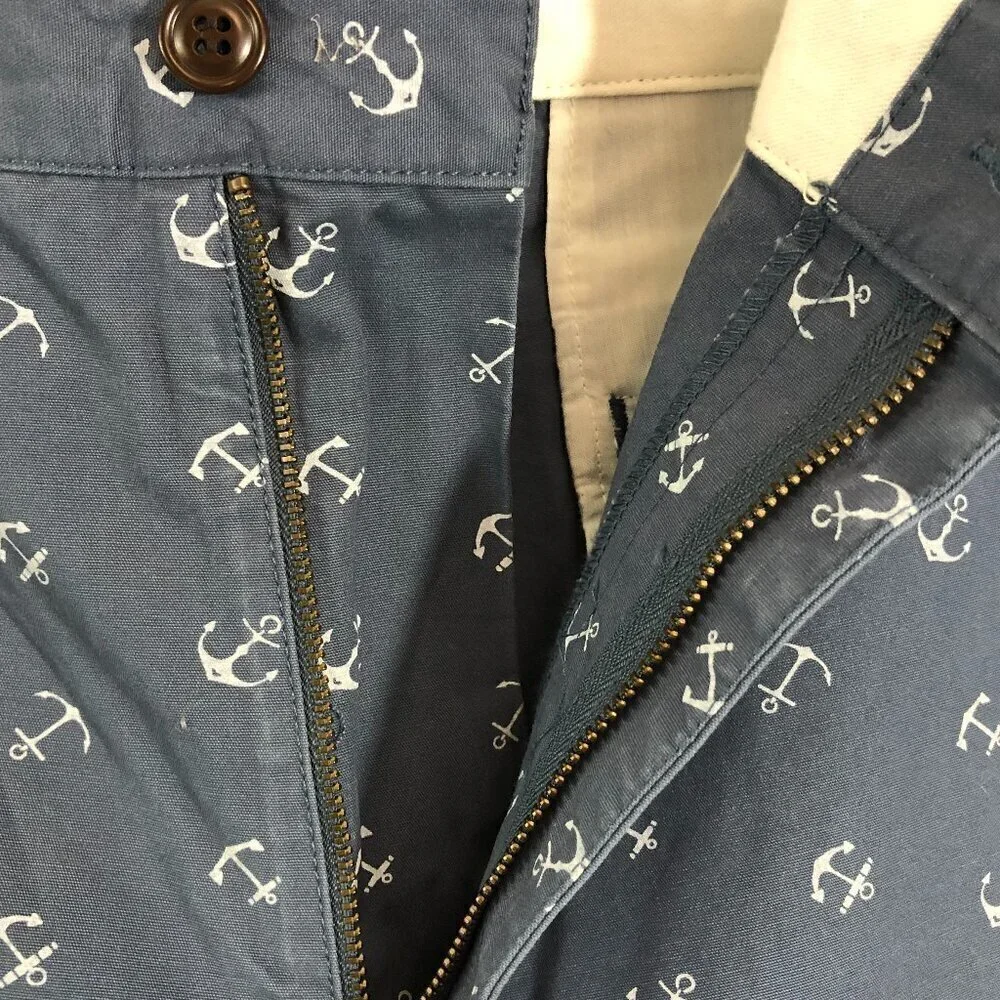 Dockers Shorts Blue With Anchors Flat Front Size 34